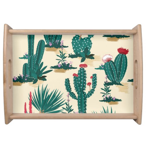 Summer Cactus Blooming Desert Print Serving Tray