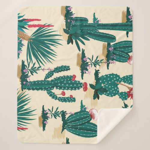 Summer Cactus Blooming Desert Print Sherpa Blanket