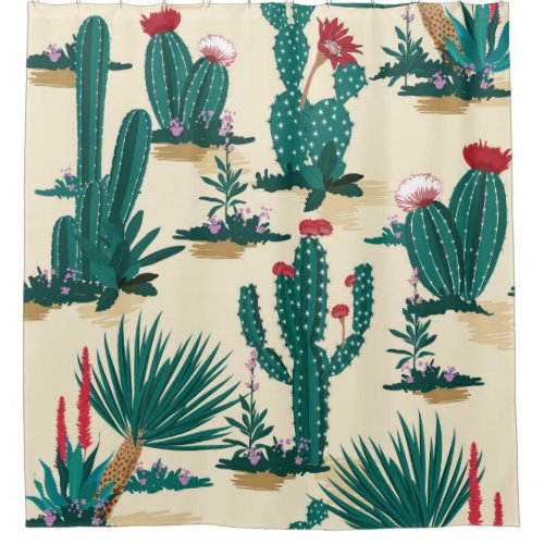 Summer Cactus Blooming Desert Print Shower Curtain