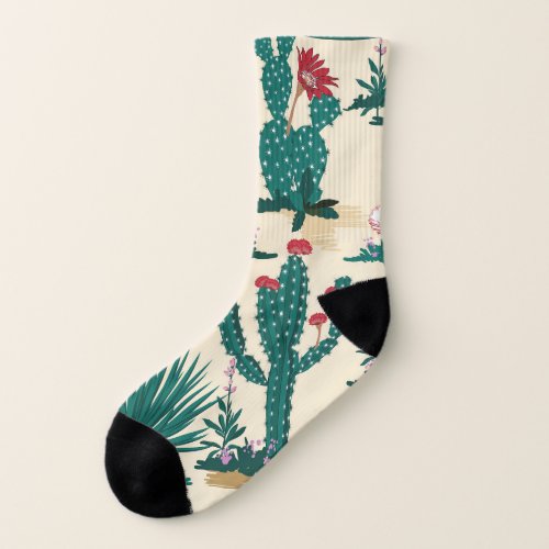 Summer Cactus Blooming Desert Print Socks