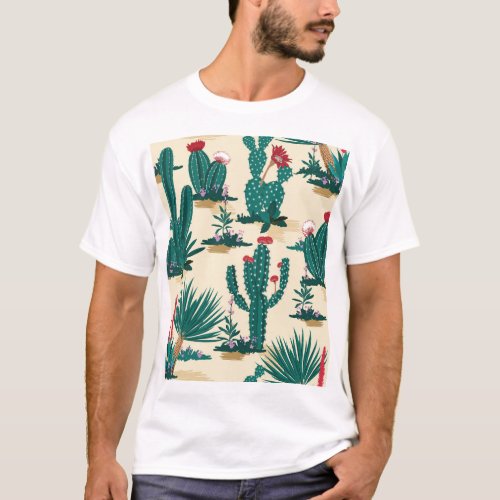 Summer Cactus Blooming Desert Print T_Shirt