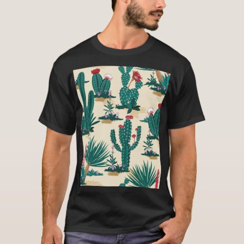 Summer Cactus Blooming Desert Print T_Shirt