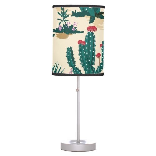 Summer Cactus Blooming Desert Print Table Lamp