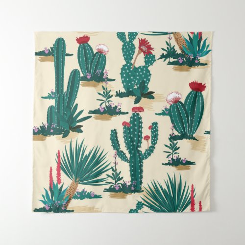 Summer Cactus Blooming Desert Print Tapestry
