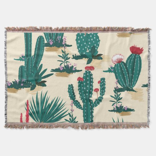 Summer Cactus Blooming Desert Print Throw Blanket