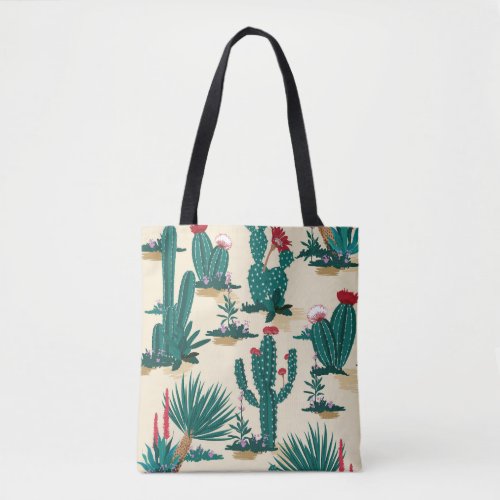 Summer Cactus Blooming Desert Print Tote Bag