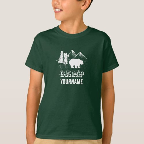 Summer Camp Add Name with trees and bear T_Shirt