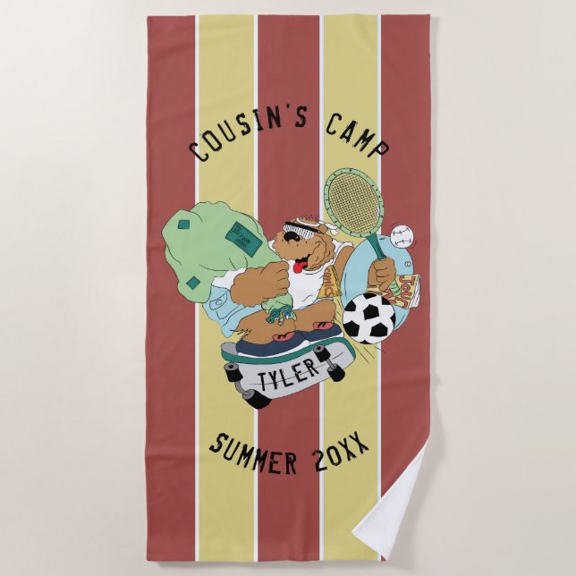 Summer Camp Beach Towel Bear Personalize (Front)
