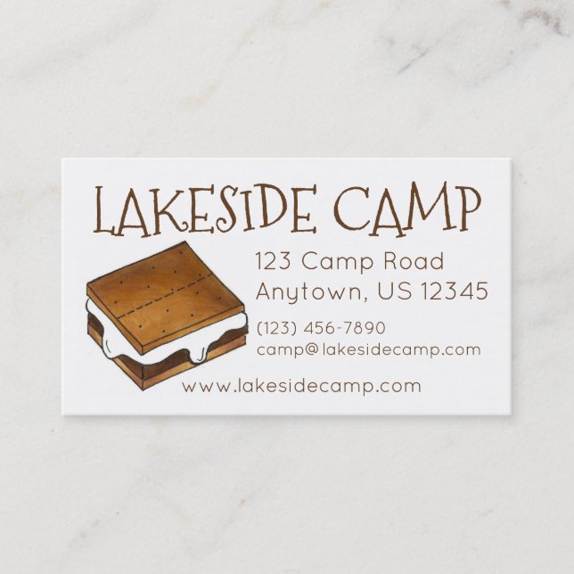 Summer Camp Campfire Smore Marshmallow S'mores Business Card (Front)