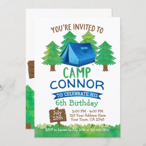 Summer Camp  Camping Birthday Invitation