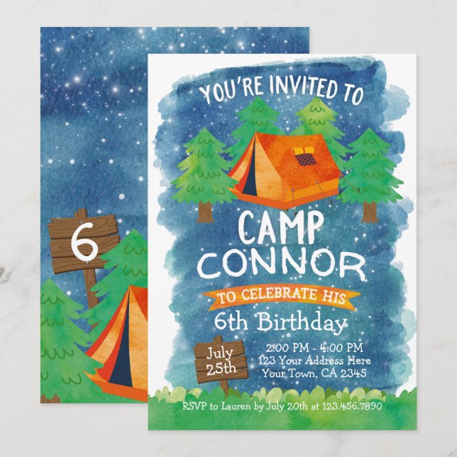 Summer Camp , Camping Birthday Invitation (Front/Back)