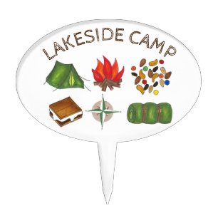Summer Camp Compass Campfire S'mores Tent Trailmix Cake Topper