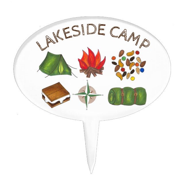 Summer Camp Compass Campfire S'mores Tent Trailmix Cake Topper (Front)