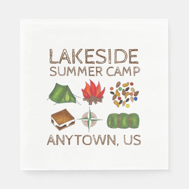 Summer Camp Compass Campfire S'mores Tent Trailmix Napkins (Front)