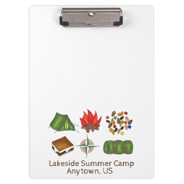 Summer Camp Counselor Smores Campfire Tent Compass Clipboard (Front)