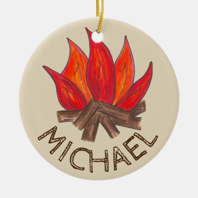 Summer Camp Counselor Tent Campfire Outdoors Ceramic Ornament (Front)