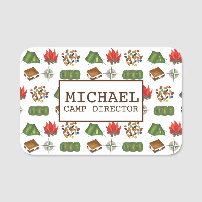 Summer Camp Counselor Tent Sleeping Bag Compass Name Tag | Zazzle