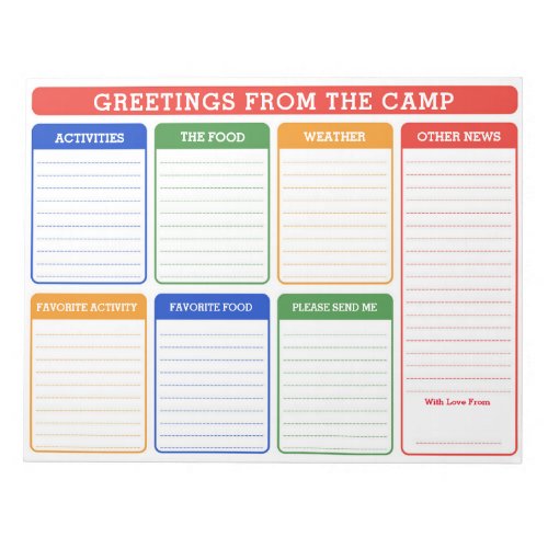Summer Camp Fill In Letter Notepad