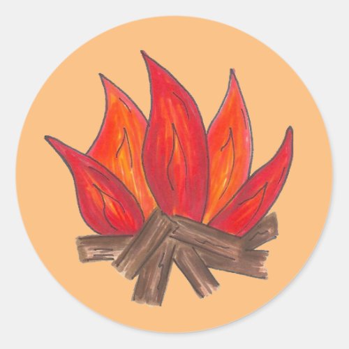 Summer Camp Fire Campfire Blaze Flames Camping Classic Round Sticker