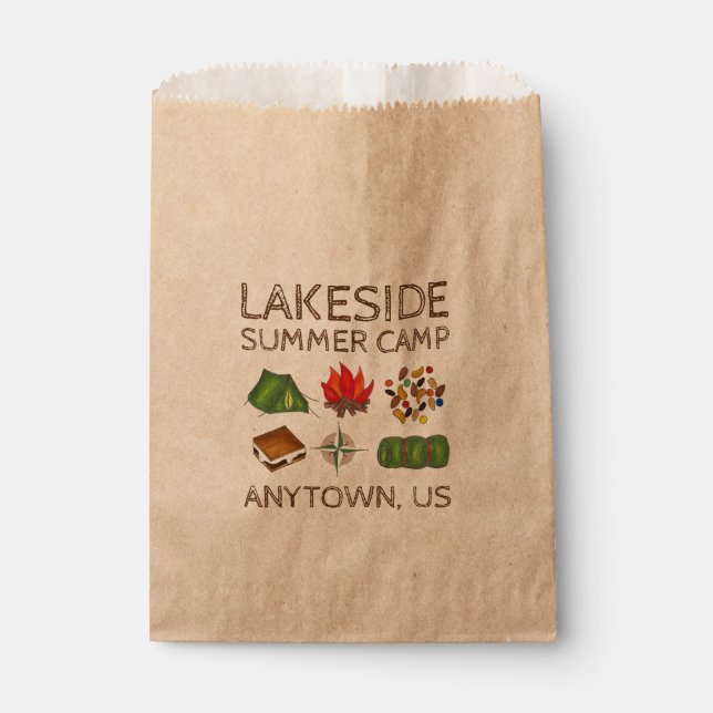 Summer Camp Fire Tent Compass Trail Mix S'mores Favor Bag (Front)