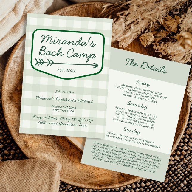 Summer Camp Gingham Bachelorette Weekend Itinerary Invitation (Summer Camp Gingham Bachelorette Weekend Itinerary Invitation)