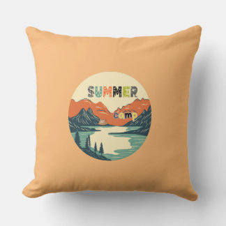 summer camp mountain lake throw pillow
