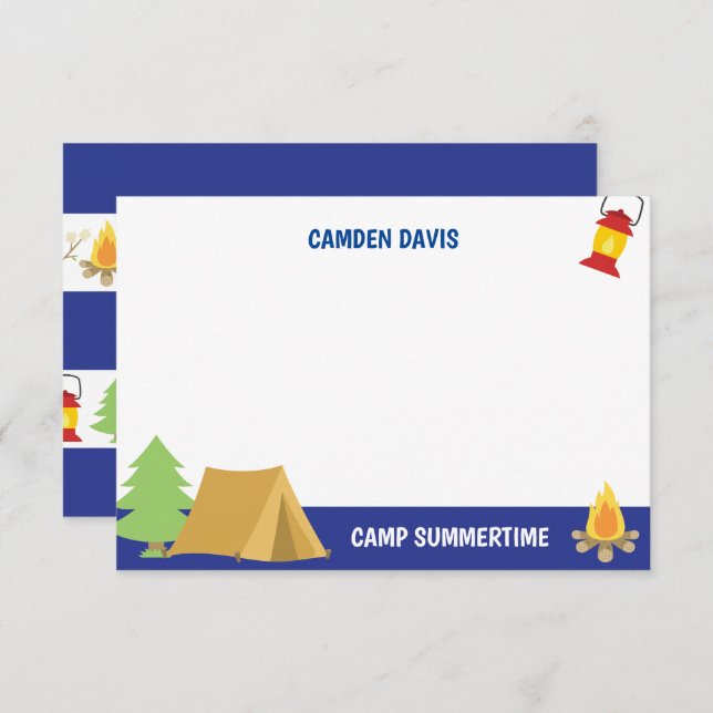 Summer Camp Personalized Flat Note Cards (Front/Back)