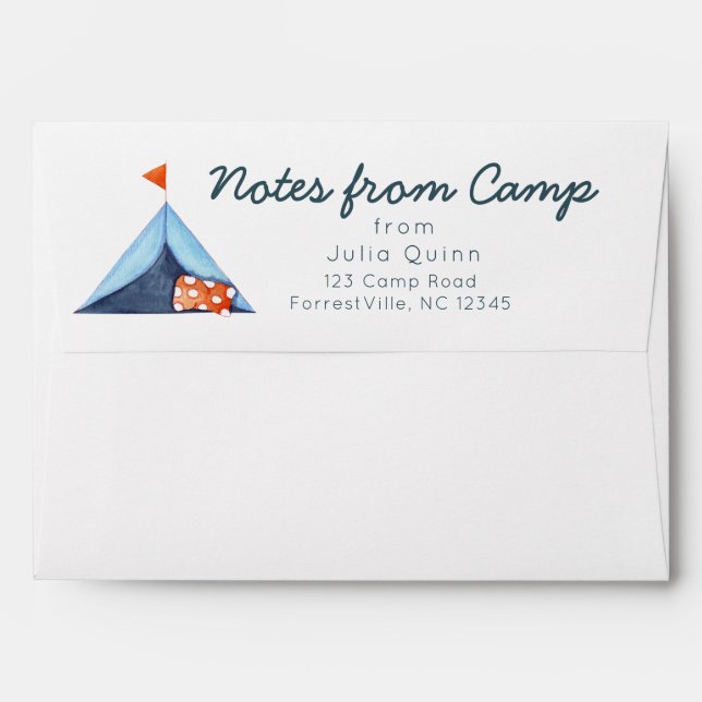Summer Camp Preprinted Return Address Cute Tent  Envelope (Back (Top Flap))
