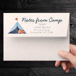 Summer Camp Preprinted Return Address Cute Tent  Envelope<br><div class="desc">Notes from camp! Send your little camper on their way with this cute stationery for sending letters home from their sleepaway adventure. Whimsical watercolor painting of a blue tent with a red flag and polka dot pillow alongside your campers name and address.</div>