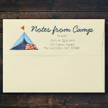 Summer Camp Preprinted Return Address Cute Tent  Envelope<br><div class="desc">Notes from camp! Send your little camper on their way with this cute stationery for sending letters home from their sleepaway adventure. Whimsical watercolor painting of a blue tent with a red flag and polka dot pillow alongside your campers name and address.</div>