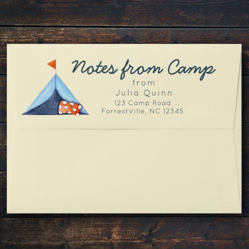 Summer Camp Preprinted Return Address Cute Tent Envelope Summer Camp Preprinted Return Address Cute Tent Envelope