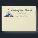 Summer Camp Preprinted Return Address Cute Tent  Envelope<br><div class="desc">Notes from camp! Send your little camper on their way with this cute stationery for sending letters home from their sleepaway adventure. Whimsical watercolor painting of a blue tent with a red flag and polka dot pillow alongside your campers name and address.</div>