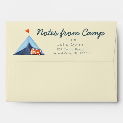 Summer Camp Preprinted Return Address Cute Tent  Envelope