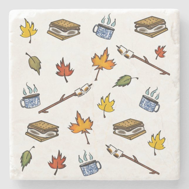 Summer Camp S’mores Campfire Happy Camper Bonfire  Stone Coaster (Front)