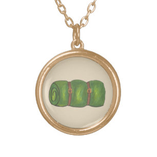 Summer Camp Sleeping Bag Green Camping Bagroll Gold Plated Necklace