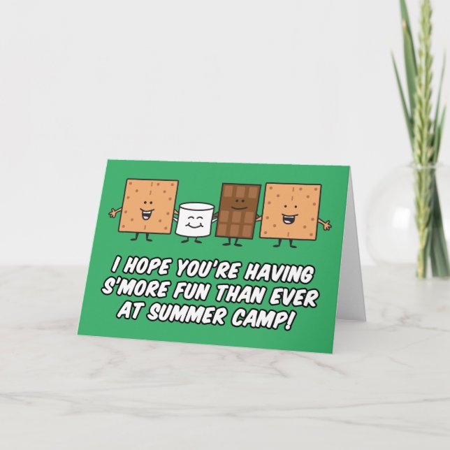 Summer Camp Smores Pun Cartoon Blank Inside Letterpress Thank You Card (Front)