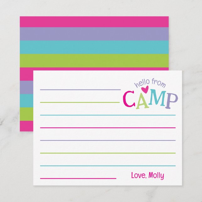 Summer Camp Stationery Colorful Stripes Girly Note Card (Front/Back)
