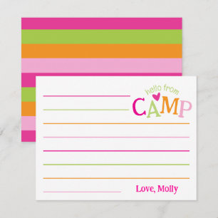 Summer Camp Stationery Pink Orange Stripes Girly Note Card