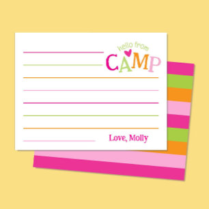 Summer Camp Stationery Pink Orange Stripes Girly Note Card