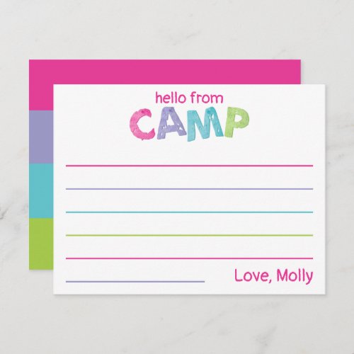 Summer Camp Stationery Rustic Wood Pink Girly Note Card