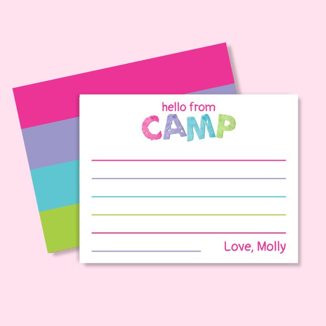 Summer Camp Stationery Rustic Wood Pink Girly Note Card (Creator Uploaded)