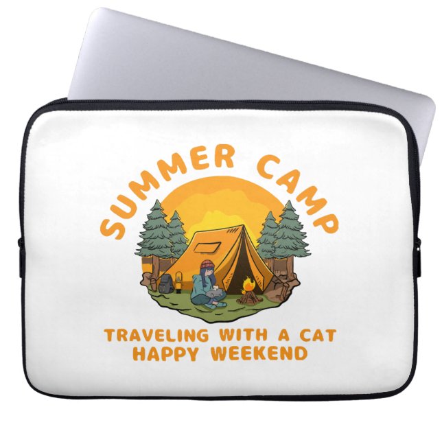 Summer camp  traveling with a cat  laptop sleeve (Front)