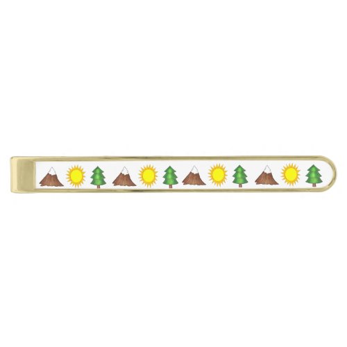 Summer Camp Tree Mountain Sunshine Nature Outdoors Gold Finish Tie Clip