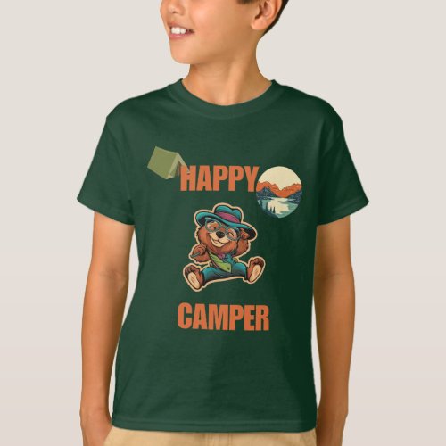 Summer Camp Tshirt Happy Camper Cute Bear Kids Tee