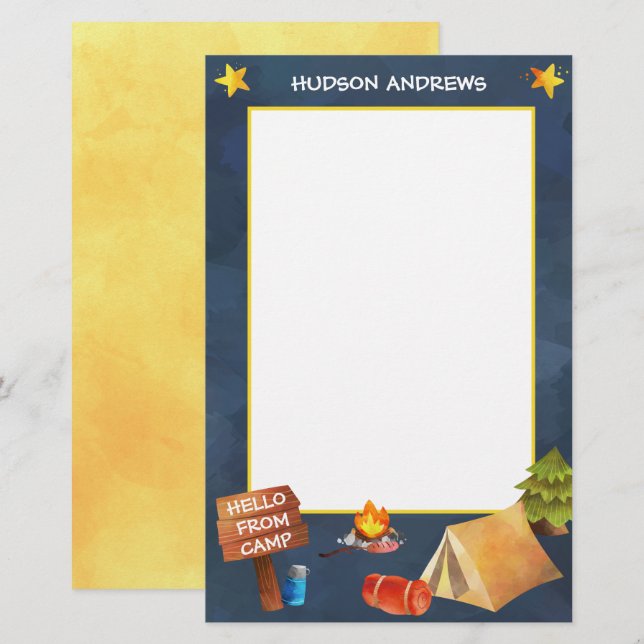 Summer Camp Watercolor Personalized Stationery (Front/Back)