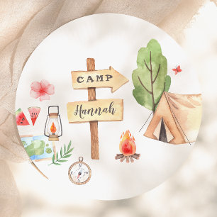 Summer Camping Girls Birthday Party Paper Plates