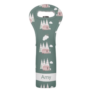 Summer Camping Pattern Your Name Wine Bag