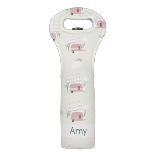 Summer Camping Pink Pattern Your Name Wine Bag