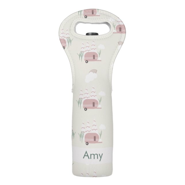Summer Camping Pink Pattern Your Name Wine Bag (Front)