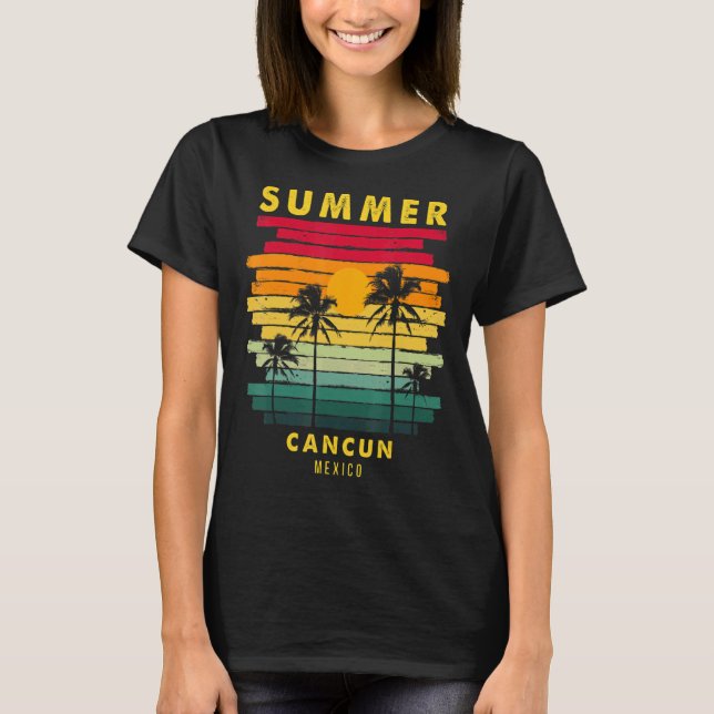 Summer Cancun Mexico Beach Sunset Retro T-Shirt (Front)